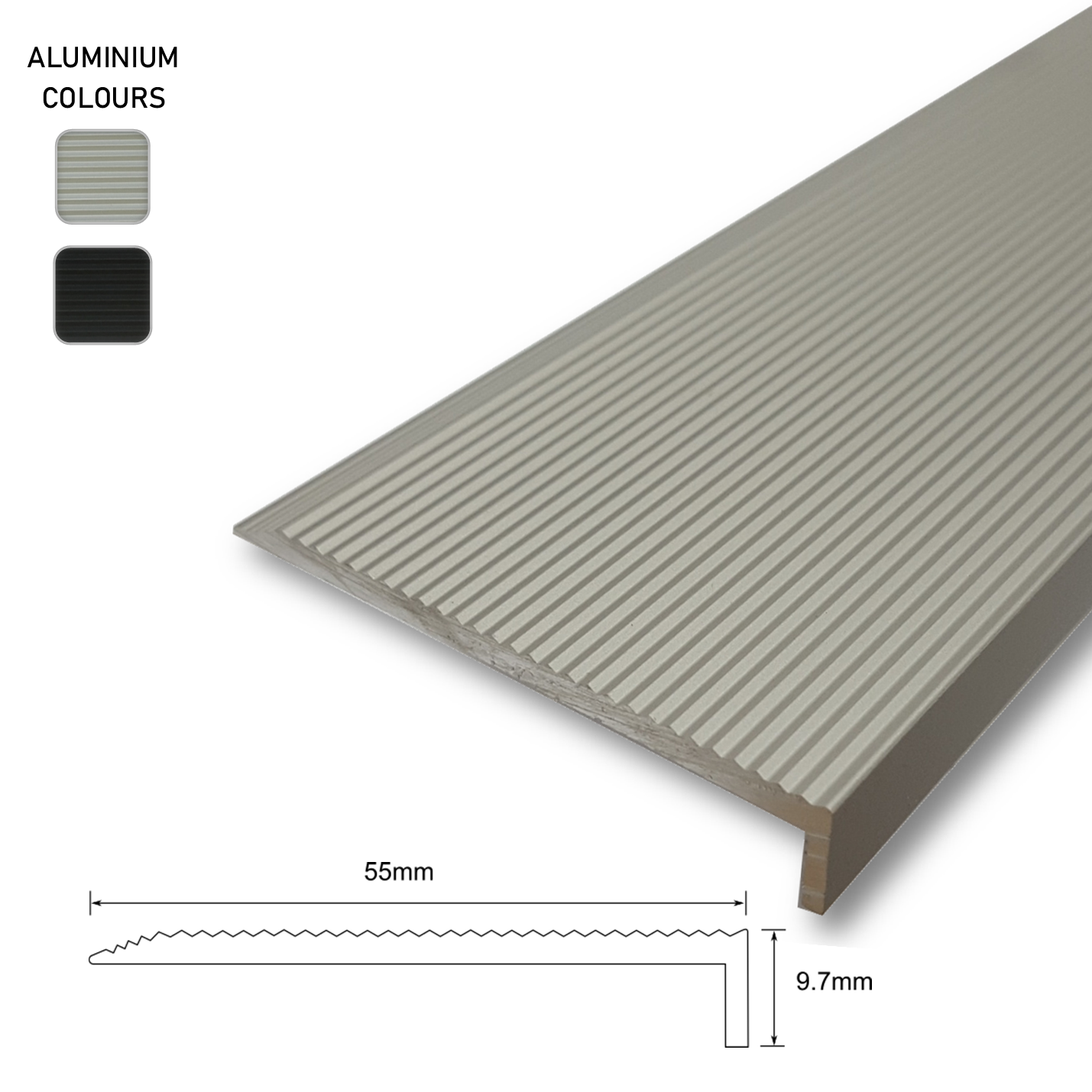 Series 1 Aluminium Stair Nosing - Solid Aluminium