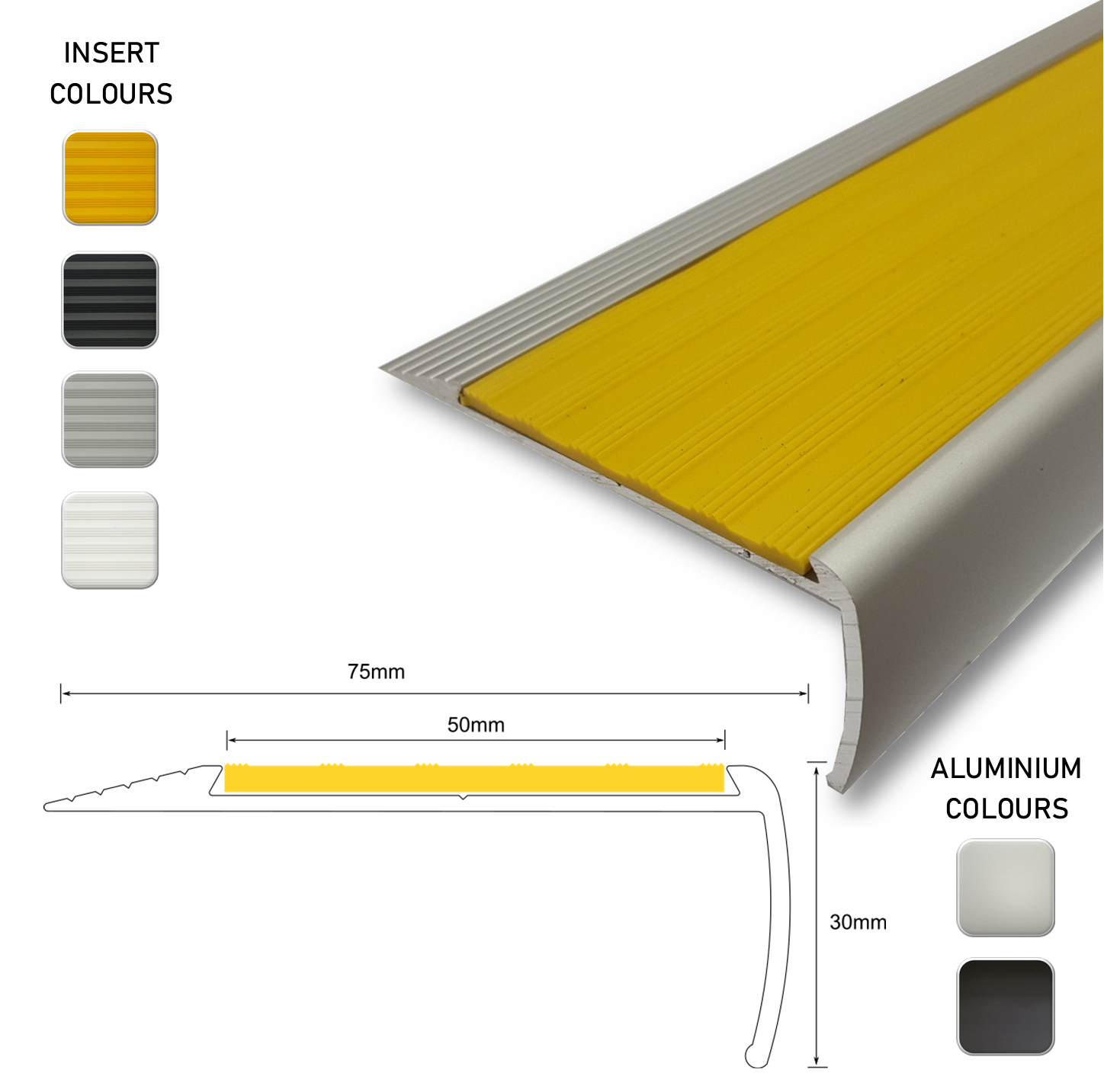 Series 4L Aluminium Stair Nosing - Solid Santoprene Insert