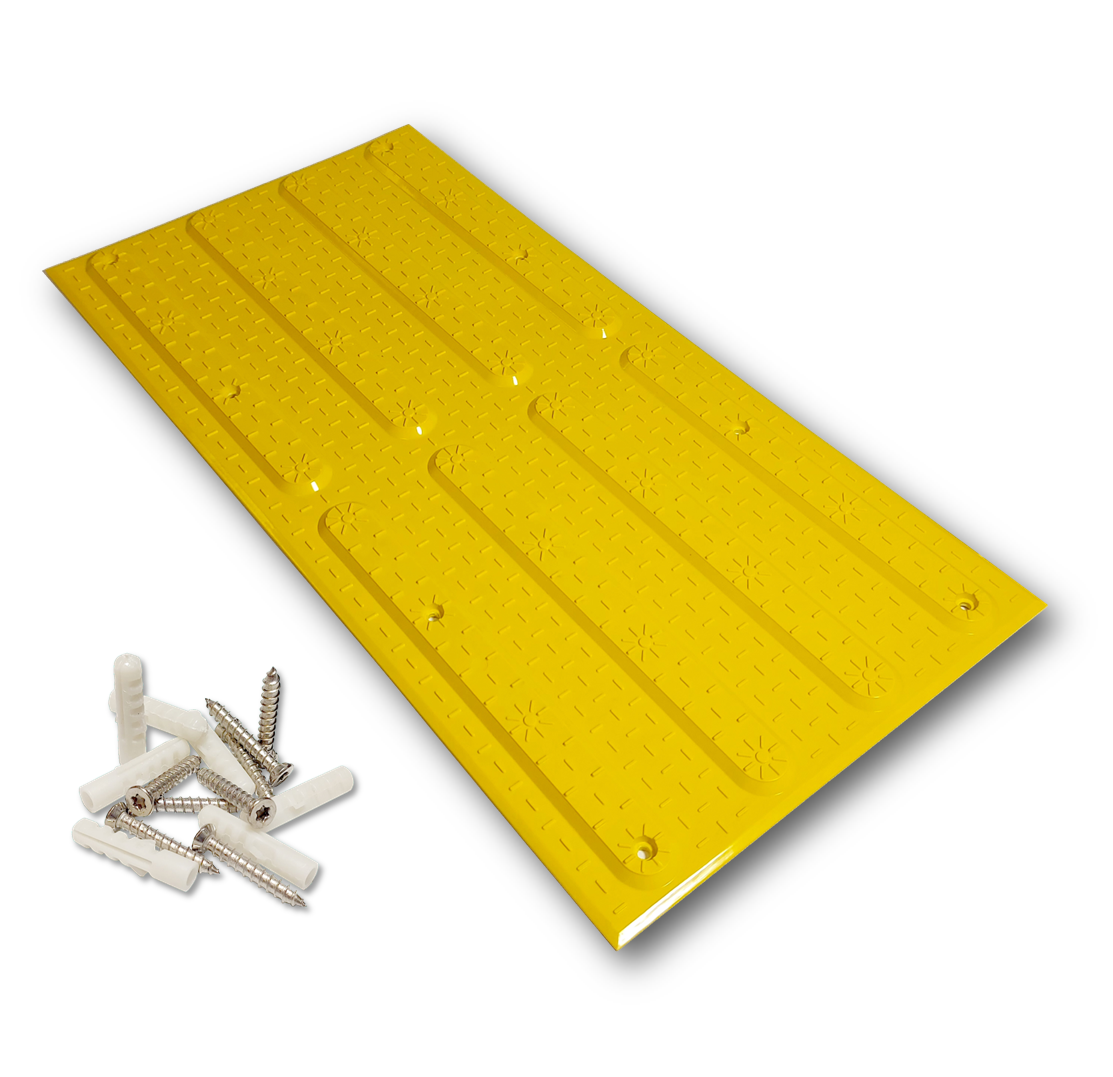 TacPro yellow fibreglass reinforced polymer tactile indicator directional tiles with screws and anchors