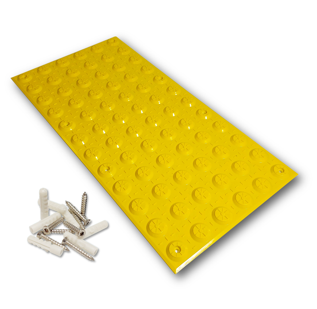 TacPro yellow fibreglass reinforced polymer tactile indicator warning tiles with screws and anchors