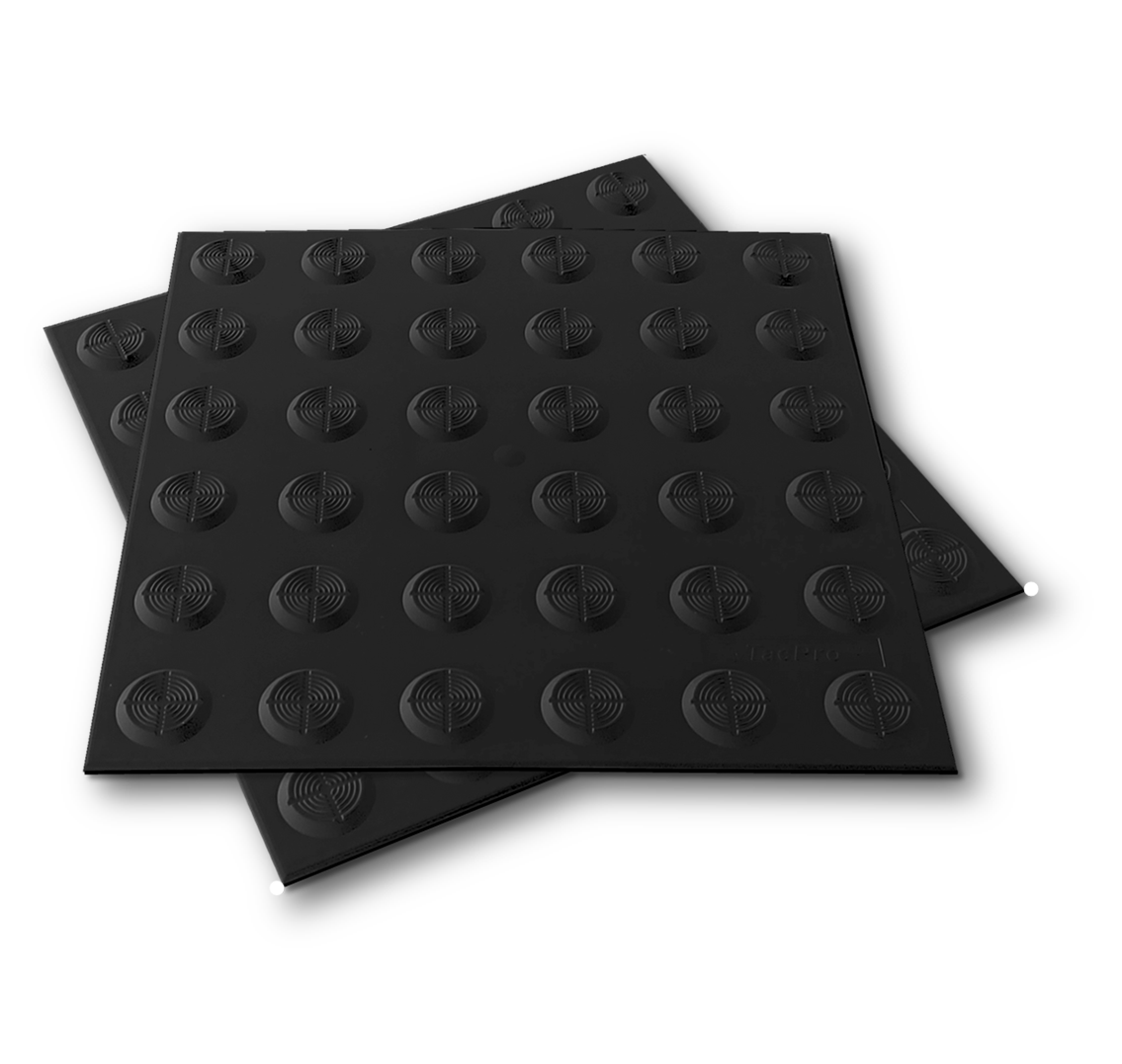 Two TacPro black peel-and-stick warning tactiles. Main product photo.