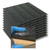 A stack of TacPro black peel-and-stick tactiles with a popout photo of the bituminous backing for context.