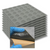 Stack of TacPro grey peel-and-stick tactile indicator tiles with popout photo of bituminous backing for context.