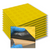 Stack of TacPro yellow peel-and-stick tactile warning indicator tiles with popout image of bituminous backing for context